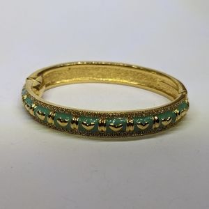 Signed Kimberly Esposito Bracelet Turquoise Gold Tone Hinged 2.5"